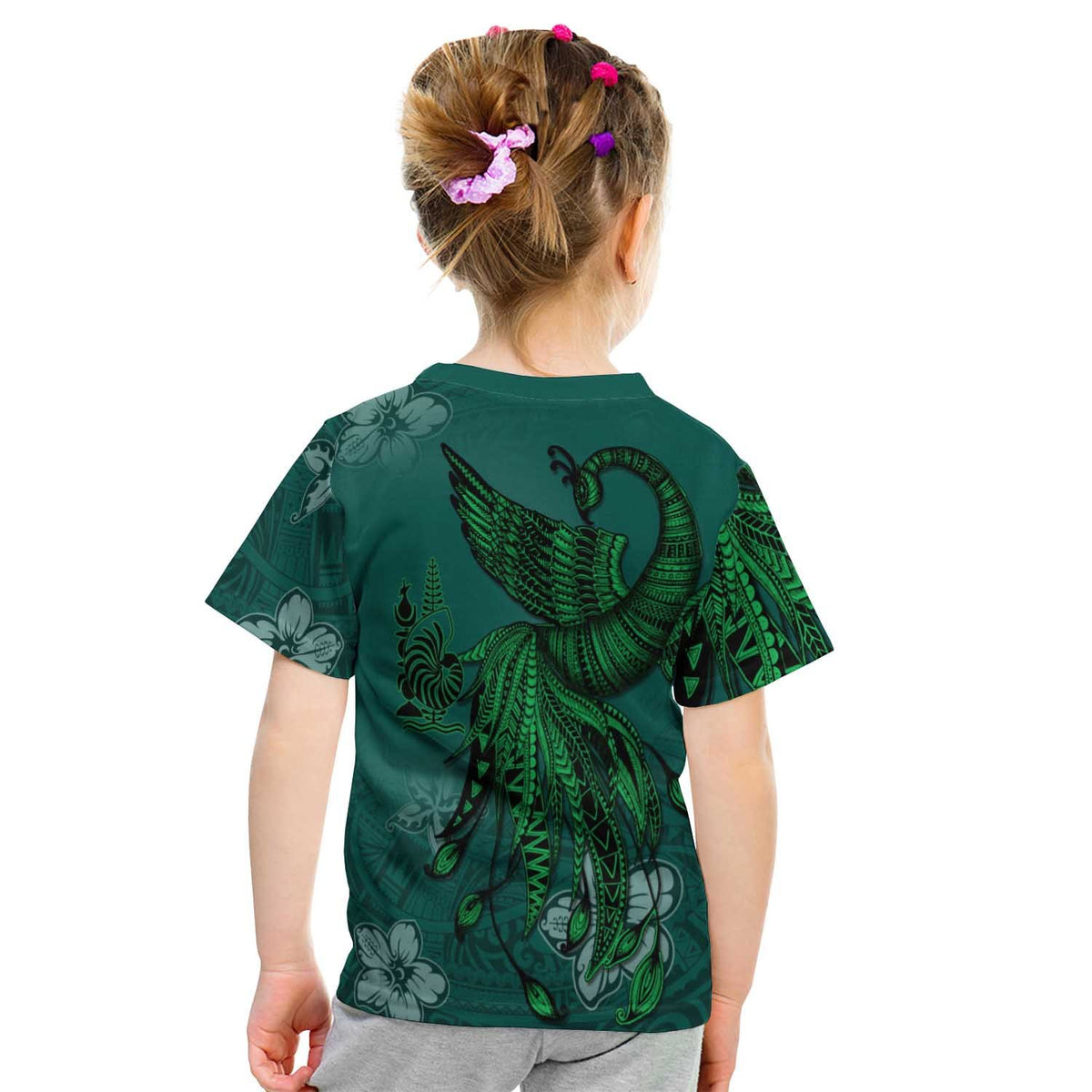 New Caledonia T Shirt Polynesian Phoenix Bird, Fairytales Bird Green - Polynesian Pride