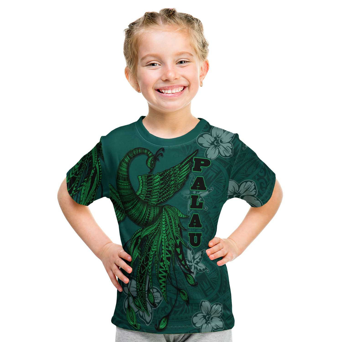 Palau T Shirt Polynesian Phoenix Bird, Fairytales Bird Green - Polynesian Pride