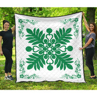 Hawaiian Quilt Maui Plant And Hibiscus Premium Quilt - Green White - AH Green - Polynesian Pride