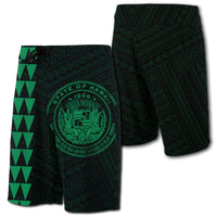 Hawaii Kakau Polynesian Coat Of Arms Board Shorts - Green Men Green - Polynesian Pride