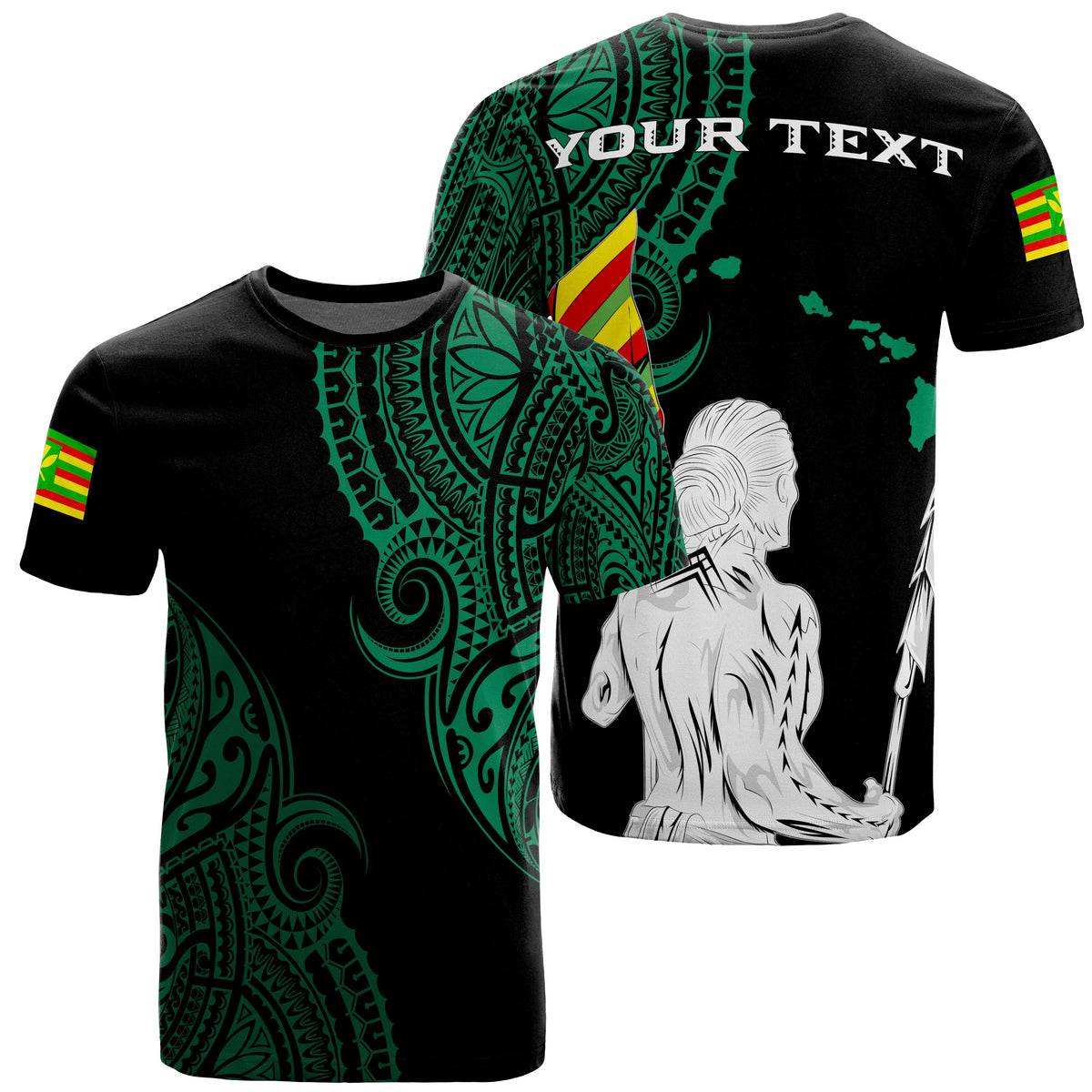 Personalized Hawaii Kanaka Map Polynesian Warrior Ikaika Unisex T Shirt William Style Green Unisex Green - Polynesian Pride