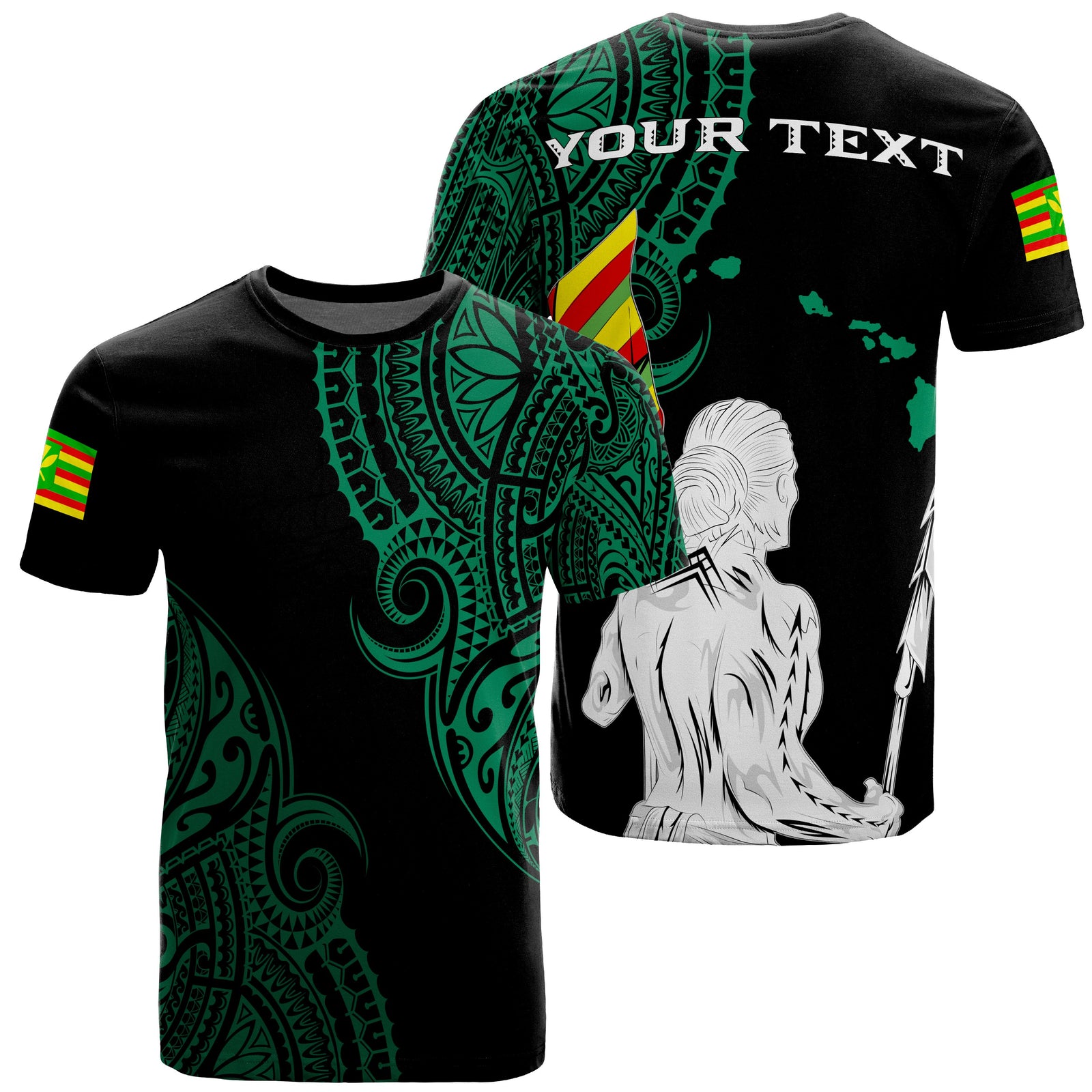 Personalized Hawaii Kanaka Map Polynesian Warrior Ikaika Unisex T Shirt William Style Green Unisex Green - Polynesian Pride