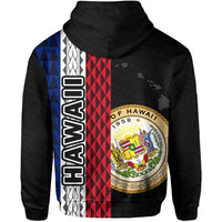 Polynesian Kakau Hawaii Flag Seal of Hawaii Zip Hoodie Grey - Polynesian Pride