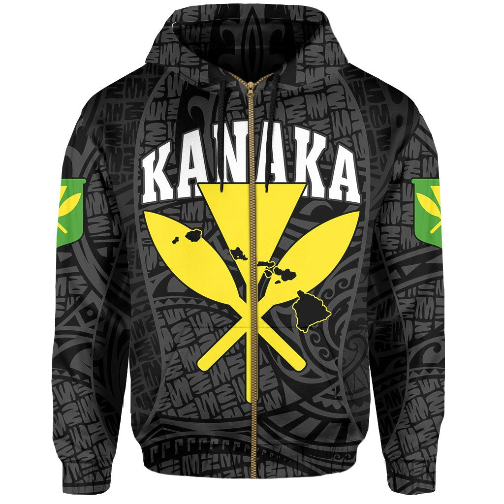 Polynesian Kanaka Maoli Hawaii Zip Hoodie Grey Gel Style - Polynesian Pride