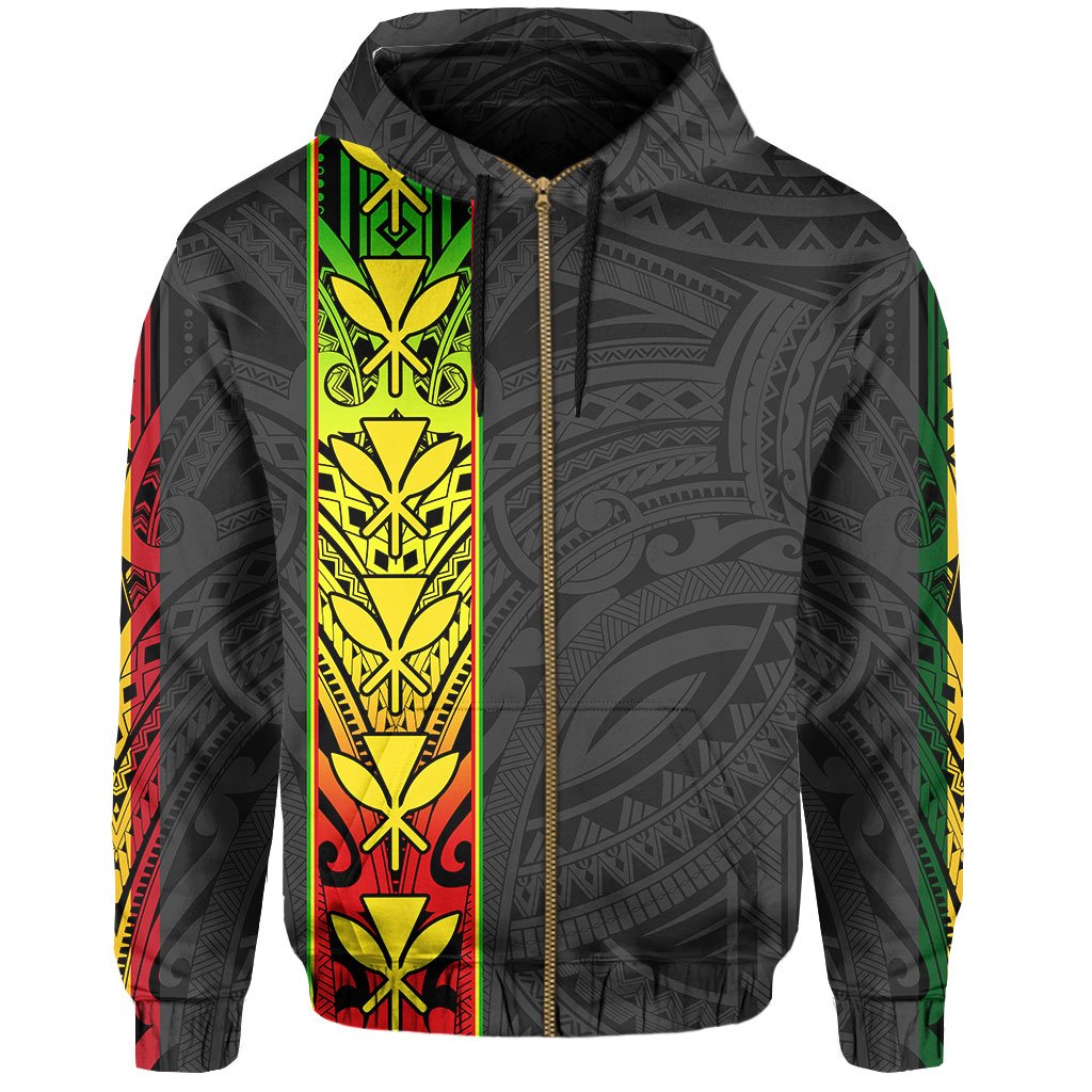 Polynesian Kanaka Flag Kanaka Maoli Hawaii Zip Hoodie Grey - Polynesian Pride