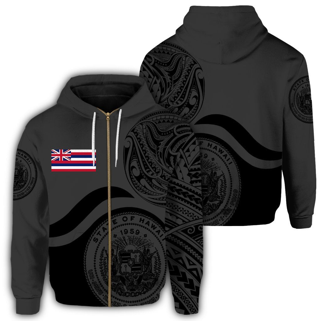 Hawaii Coat of Arms Zip Hoodie Waveshape Style Grey Unisex Art - Polynesian Pride