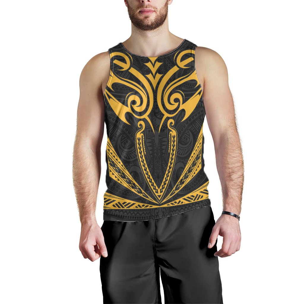 Hawaii Kanaka Polynesian Football Jersey Men's Tank Top - Grey And Yellow - Bernice - AH - Polynesian Pride