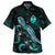 Guam Matching Dress and Hawaiian Shirt Coat Of Arms with Polynesian with Turtle and Blooming Hibiscus Turquoise - Polynesian Pride