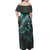 Guam Matching Dress and Hawaiian Shirt Coat Of Arms with Polynesian with Turtle and Blooming Hibiscus Turquoise - Polynesian Pride