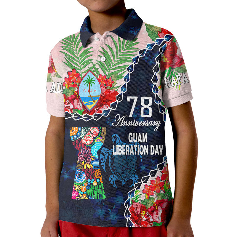 Guam Liberation Day Polo Shirt Latte Stone Hibiscus Painting LT9 Kid Blue - Polynesian Pride