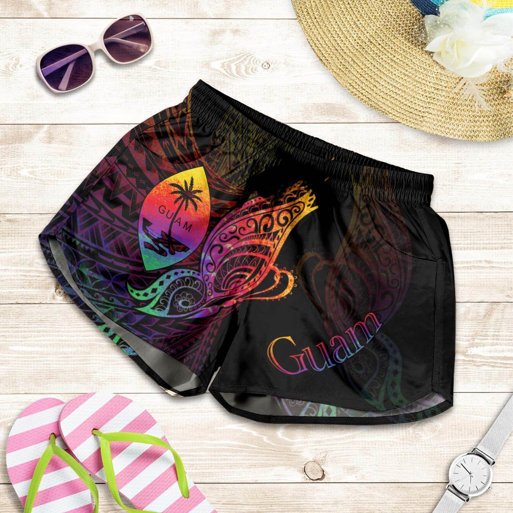 Guam Women's Shorts - Butterfly Polynesian Style Women Black - Polynesian Pride