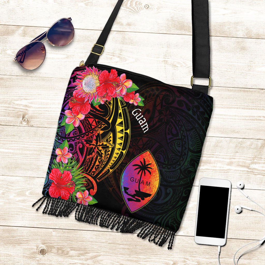 Guam Boho Handbag - Tropical Hippie Style One Size Boho Handbag Black - Polynesian Pride