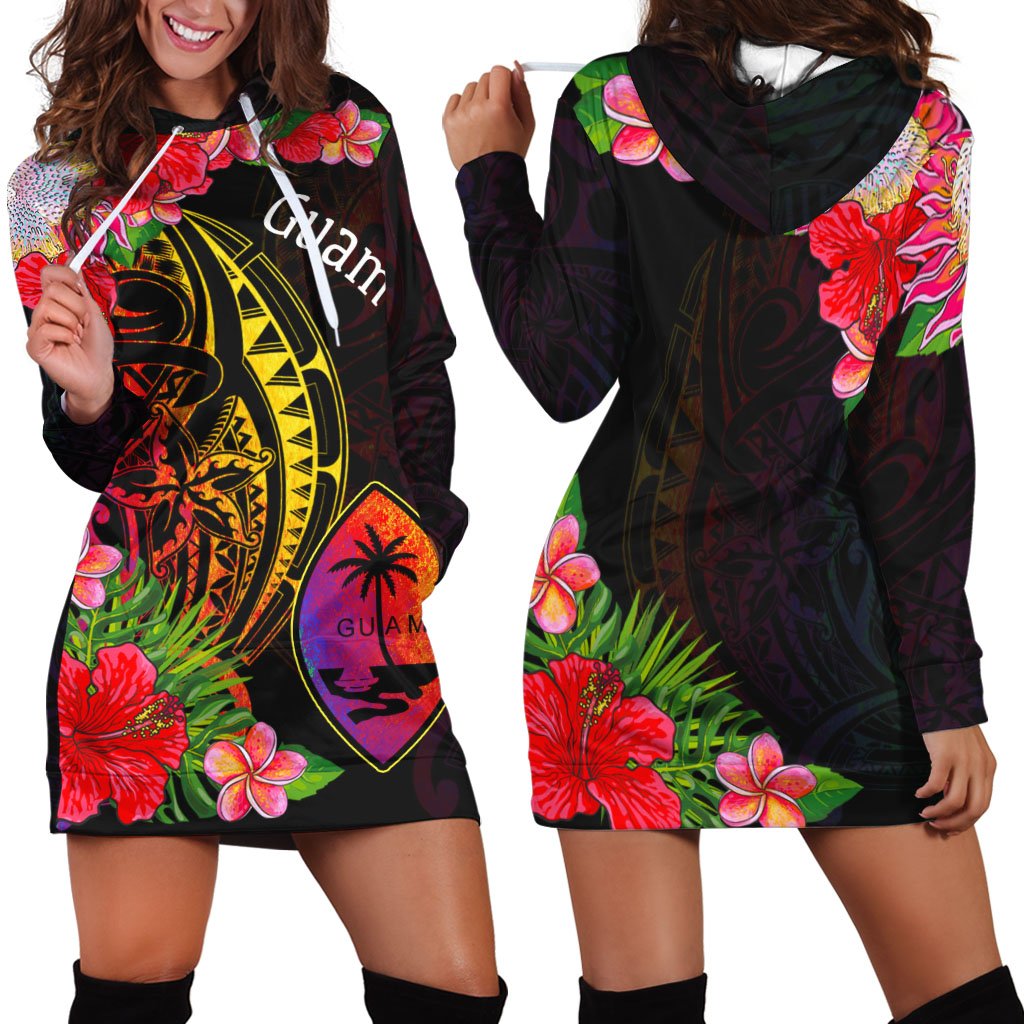 Guam Hoodie Dress - Tropical Hippie Style Black - Polynesian Pride
