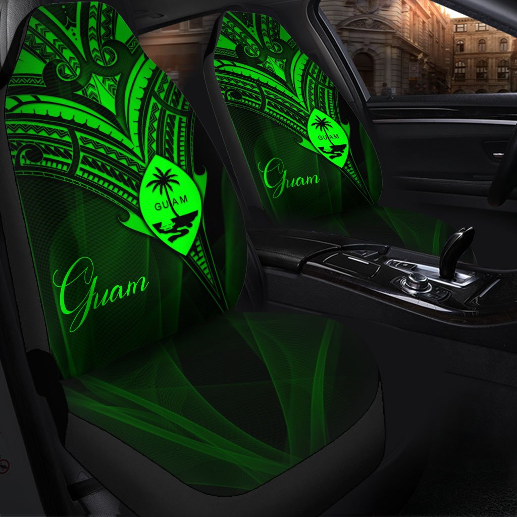 Guam Car Seat Cover - Green Color Cross Style Universal Fit Black - Polynesian Pride