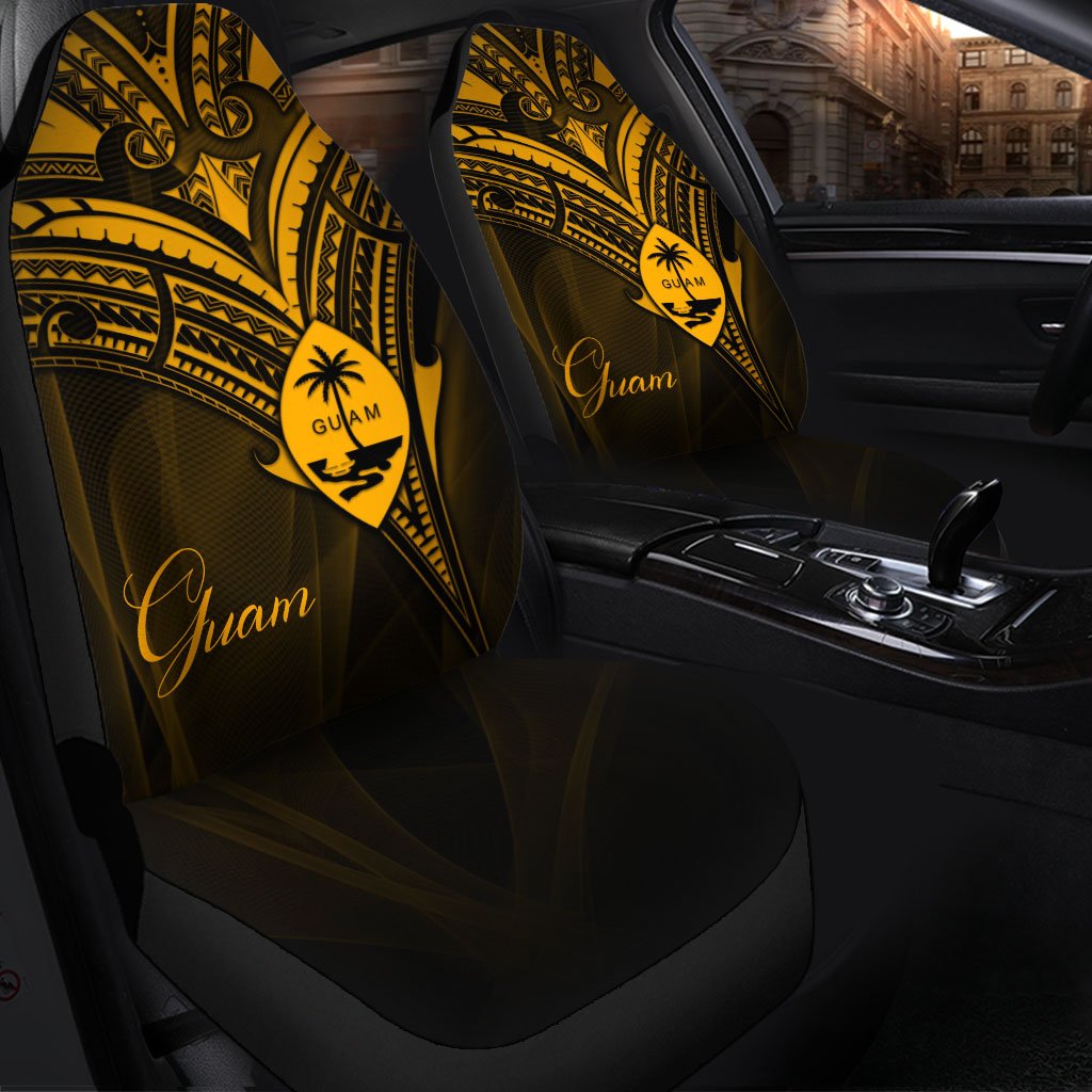 Guam Car Seat Cover - Gold Color Cross Style Universal Fit Black - Polynesian Pride
