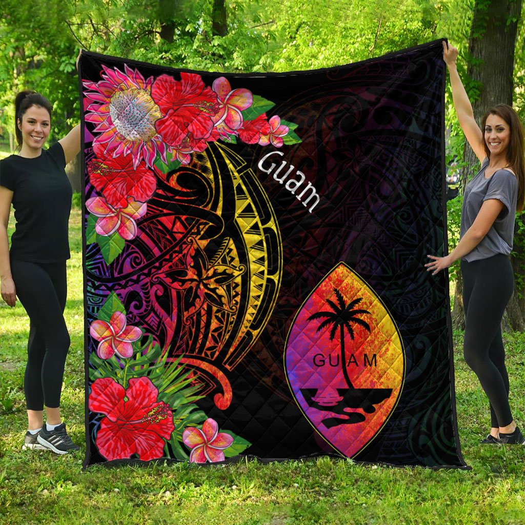 Guam Premium Quilt - Tropical Hippie Style Black - Polynesian Pride