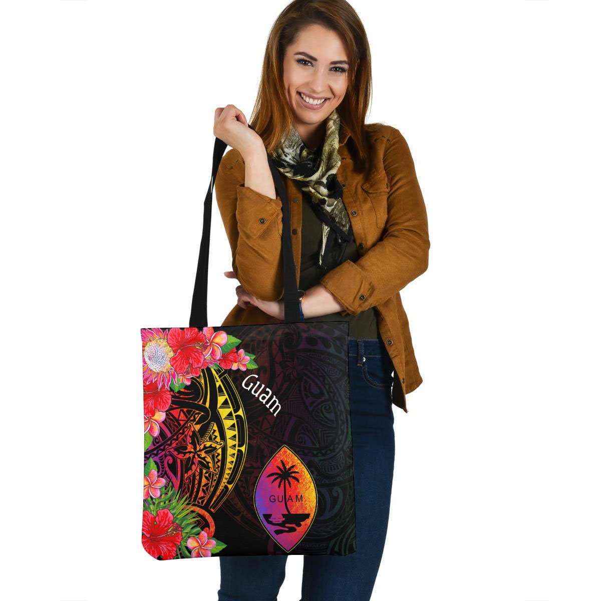 Guam Tote Bag - Tropical Hippie Style Tote Bag One Size Black - Polynesian Pride