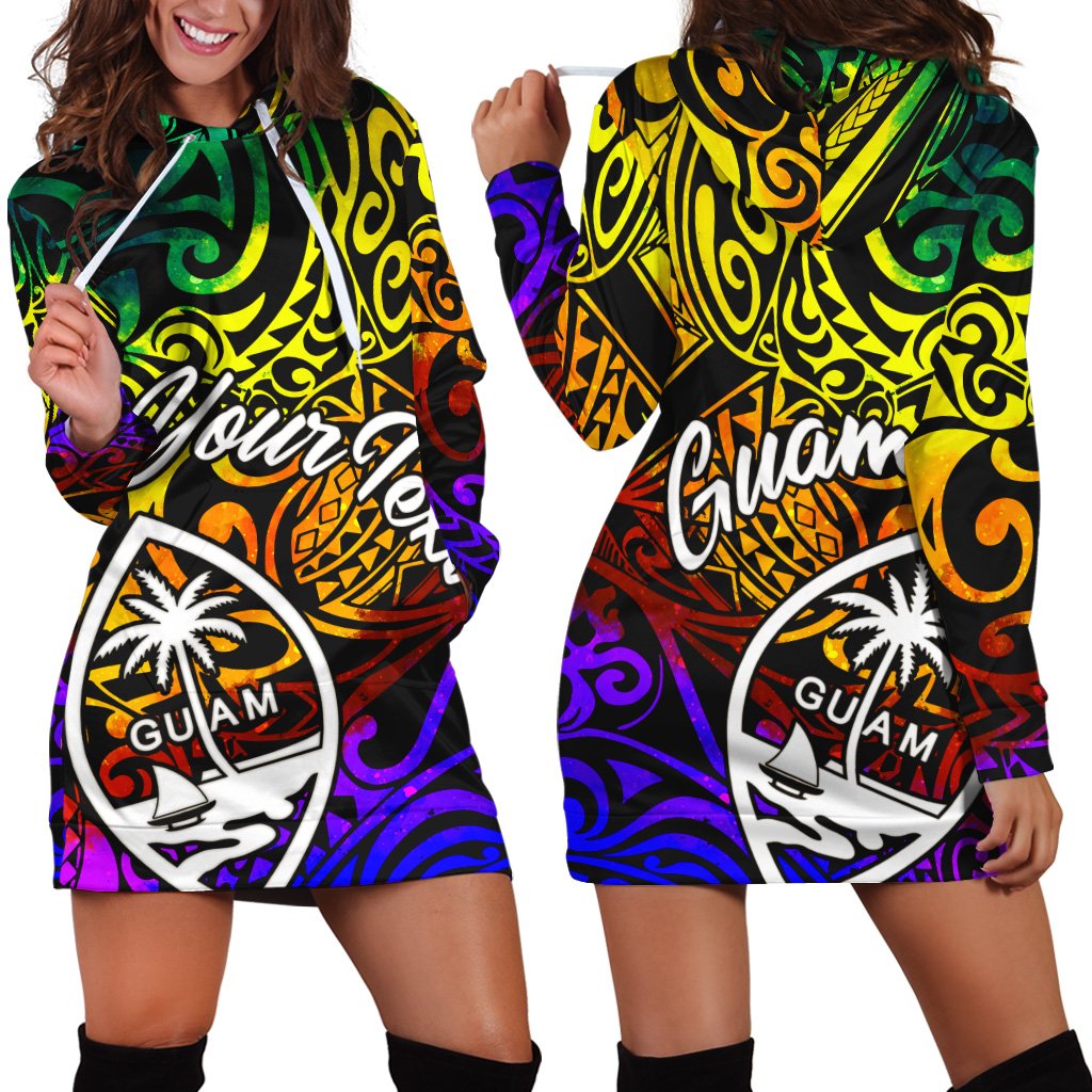 Guam Custom Personalised Hoodie Dress - Rainbow Polynesian Pattern Rainbow - Polynesian Pride
