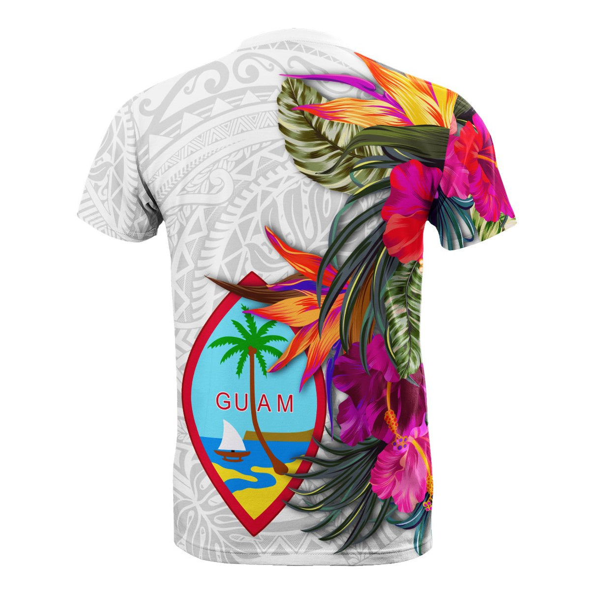Guam T Shirt Polynesian Hibiscus White Pattern - Polynesian Pride