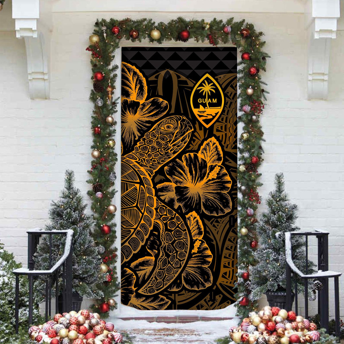 Guam Door Cover Turtle Hibiscus Gold - Polynesian Pride