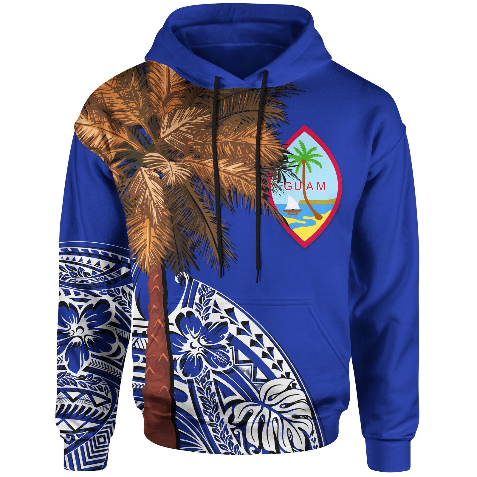 Guam Hoodie Guahan Palm Tree Polynesian Pattern Unisex Blue - Polynesian Pride