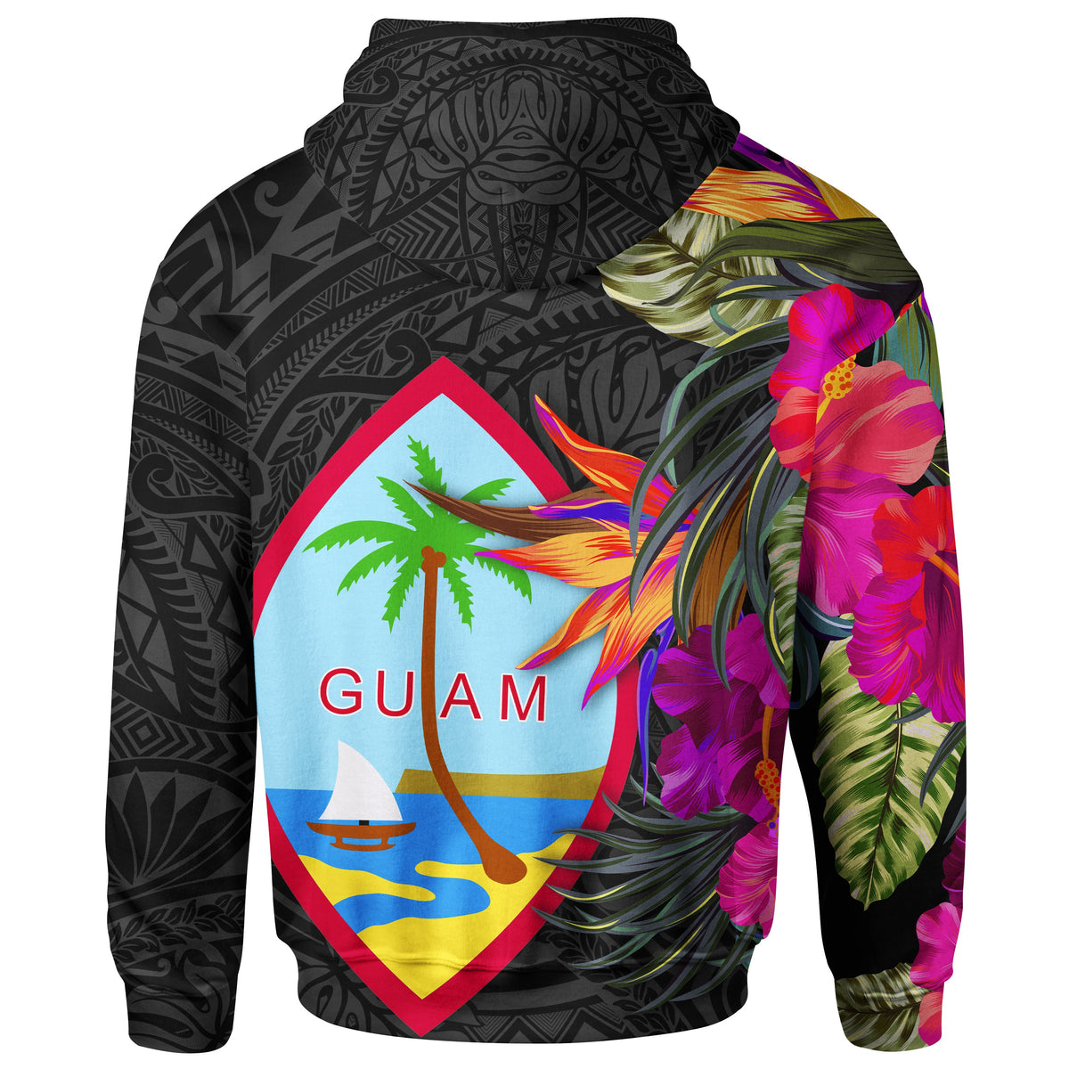 Guam Zip up Hoodie Hibiscus Polynesian Pattern - Polynesian Pride