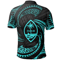 Guam Polynesian Polo Shirt Neon Blue Tribal Wave - Polynesian Pride