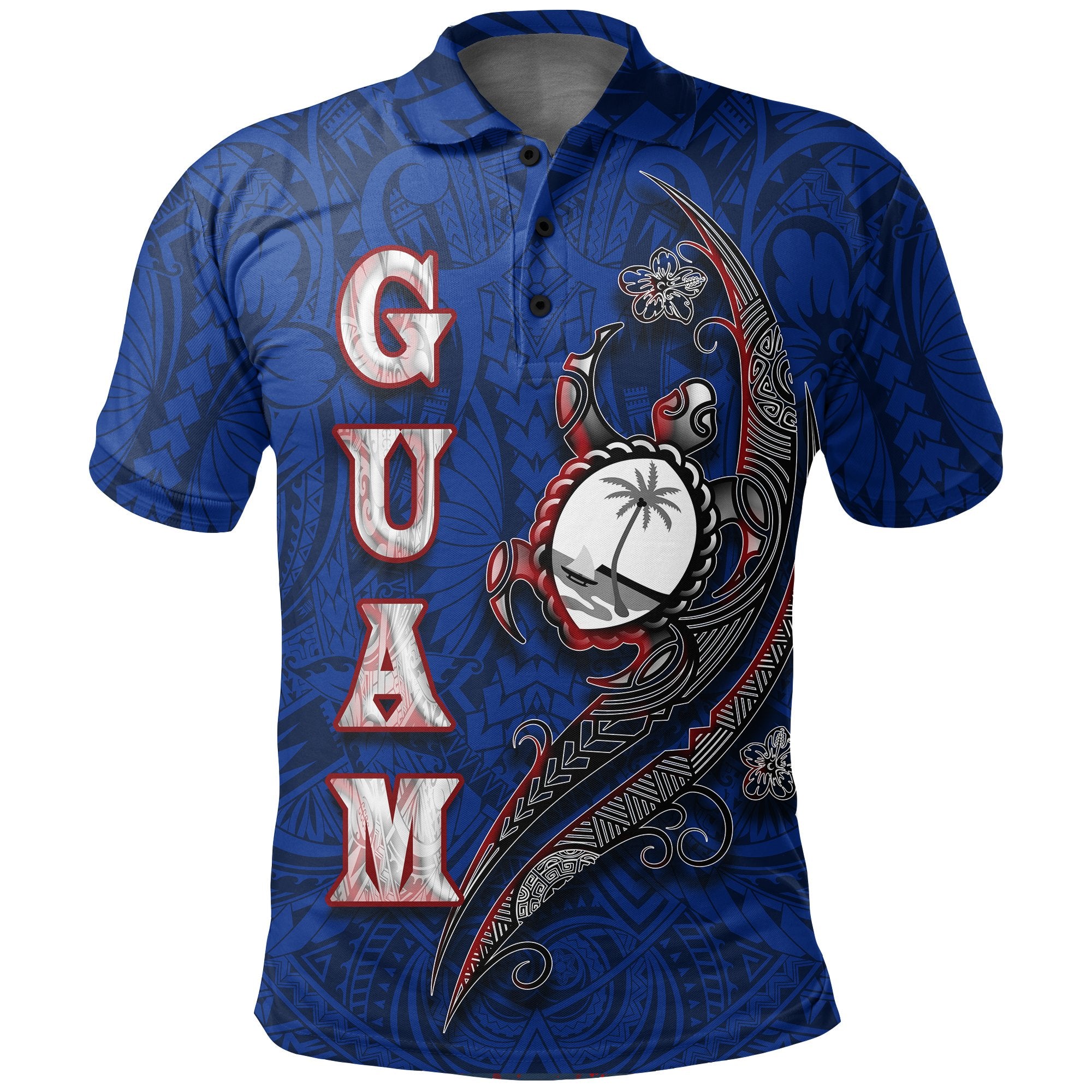 Guam Polo Shirt Turtle Waving Unisex Blue - Polynesian Pride