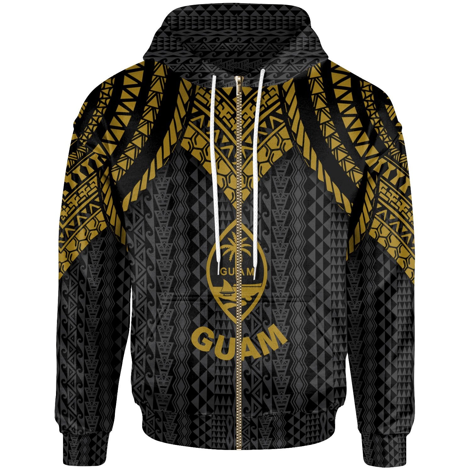 Guam Zip up Hoodie Polynesian Armor Style Gold Unisex Gold - Polynesian Pride