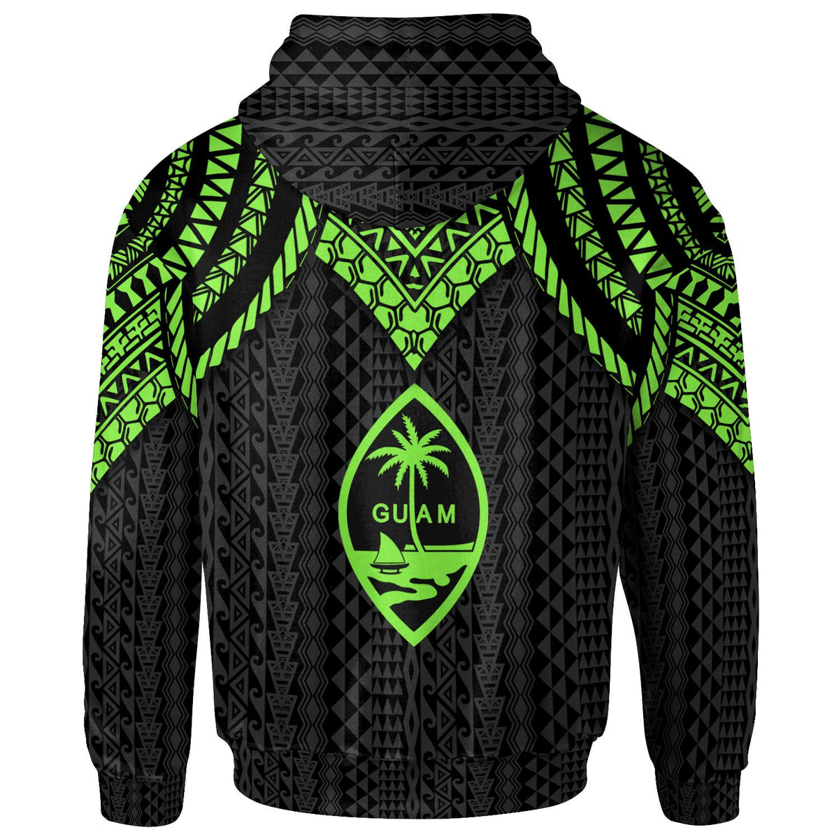 Guam Custom Zip up Hoodie Polynesian Armor Style Green - Polynesian Pride