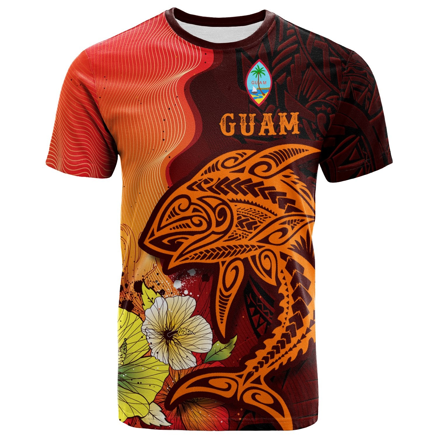 Guam T Shirt Tribal Tuna Fish Unisex Orange - Polynesian Pride