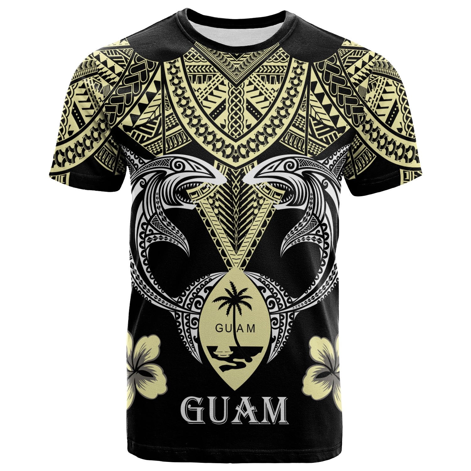 Guam T Shirt Pacific Maori Pattern Sharks Unisex Black - Polynesian Pride