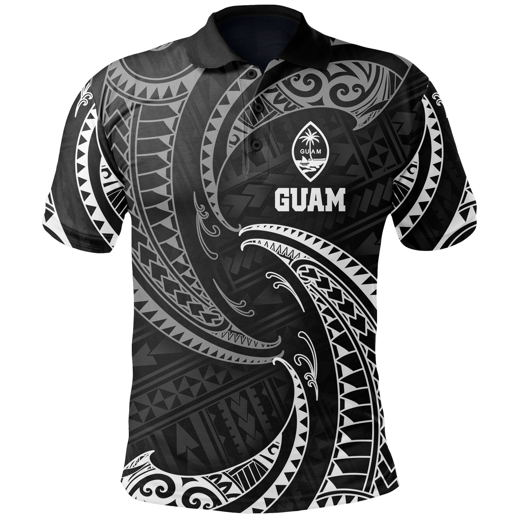 Guam Polynesian Polo Shirt White Tribal Wave Unisex White - Polynesian Pride