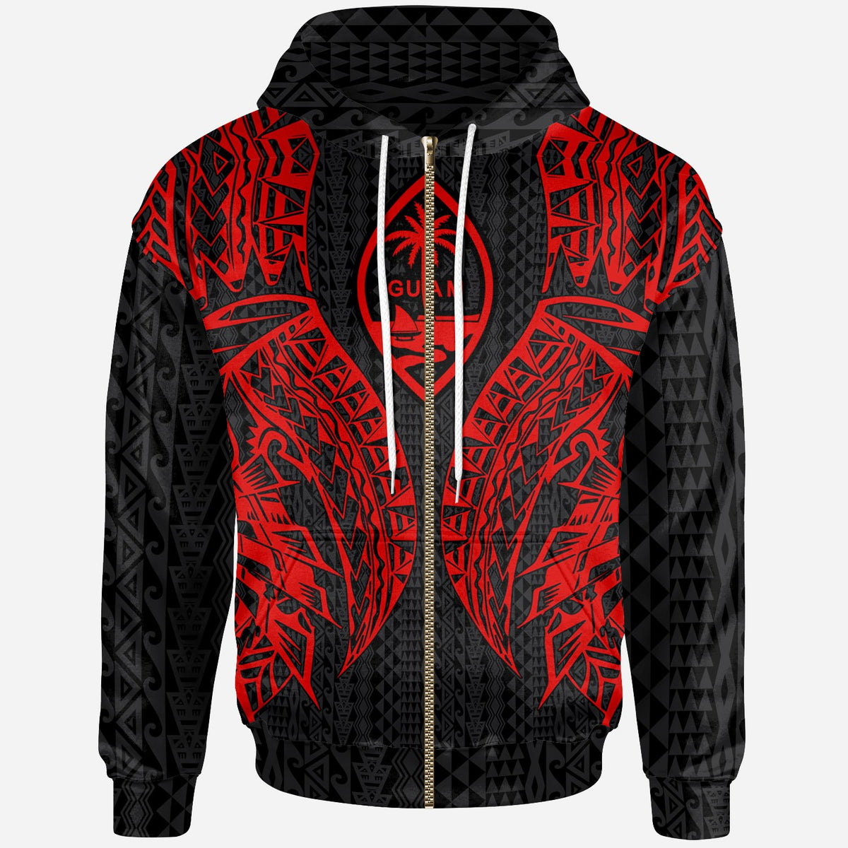 Guam Zip up Hoodie Polynesian Lion Head Red Style Unisex Red - Polynesian Pride