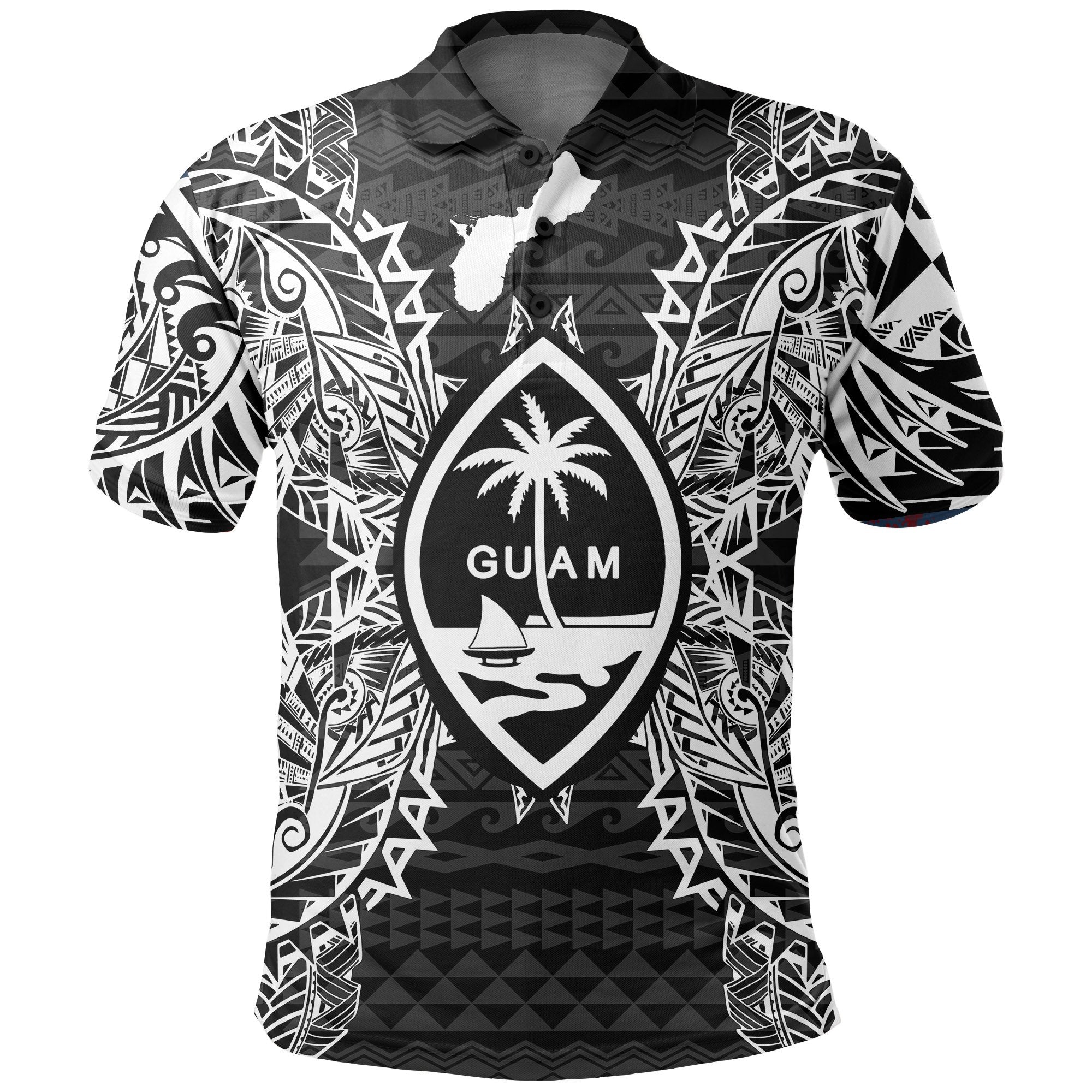 Guam Polo Shirt Guahan Coat Of Arms Map Polynesian Tattoo Black Unisex Black - Polynesian Pride
