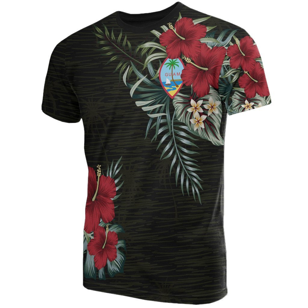 Guam T Shirt Guam Coat of Arms Hibiscus Palm Leaves Unisex Black - Polynesian Pride