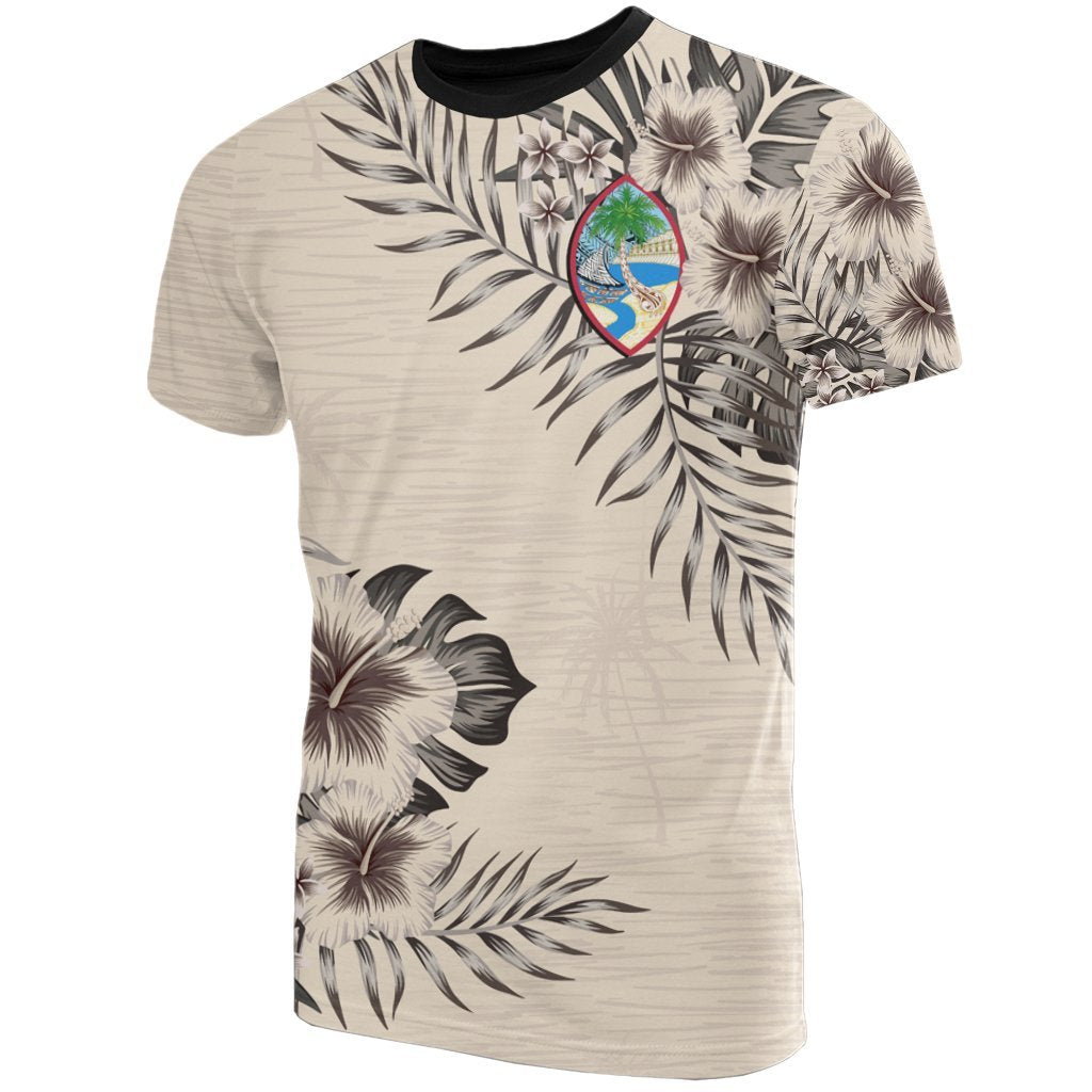 Guam T Shirt Guam Coat of Arms Beige Hibiscus Unisex Beige - Polynesian Pride