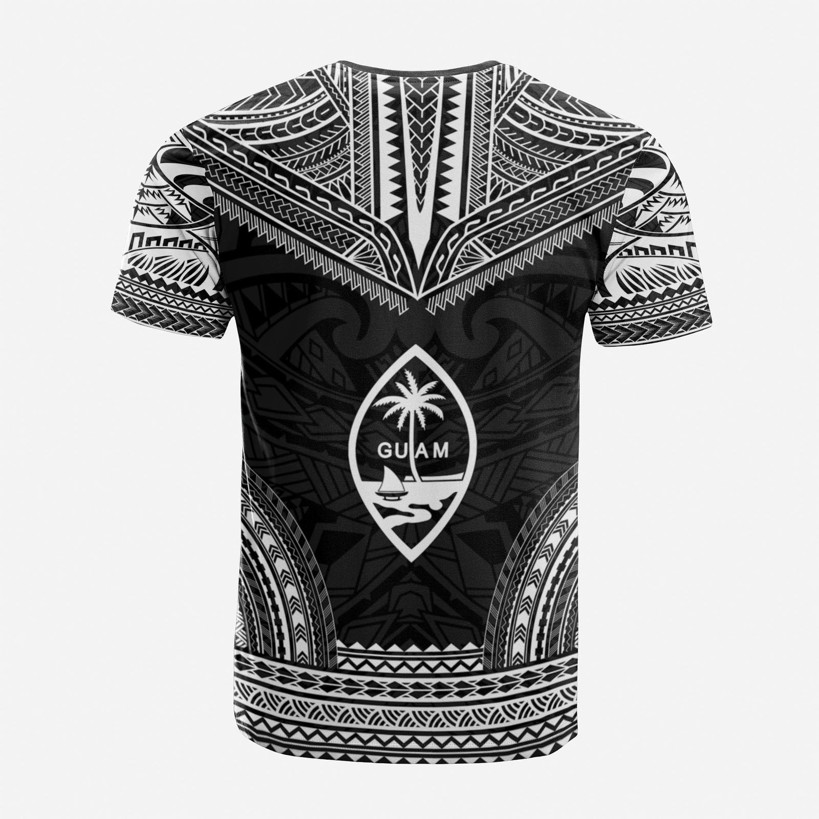 Guam Custom T Shirt Guam Coat of Arms Polynesian Chief Tattoo Black Version Unisex Black - Polynesian Pride