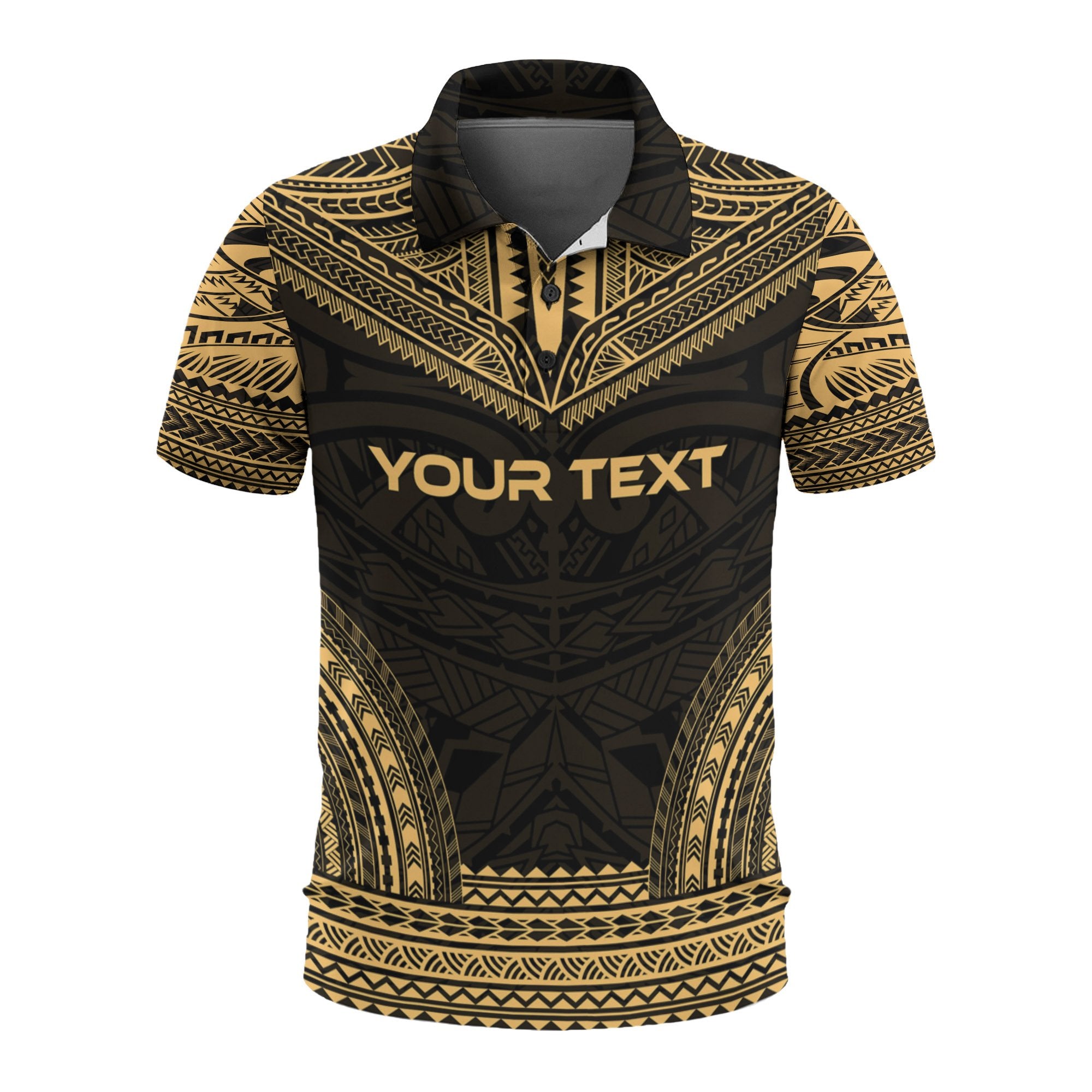 Guam Custom Polo Shirt Guahan Coat Of Arms Polynesian Chief Tattoo Gold Version Unisex Gold - Polynesian Pride