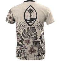 Guam T Shirt Guam FLag Beige Hibiscus - Polynesian Pride