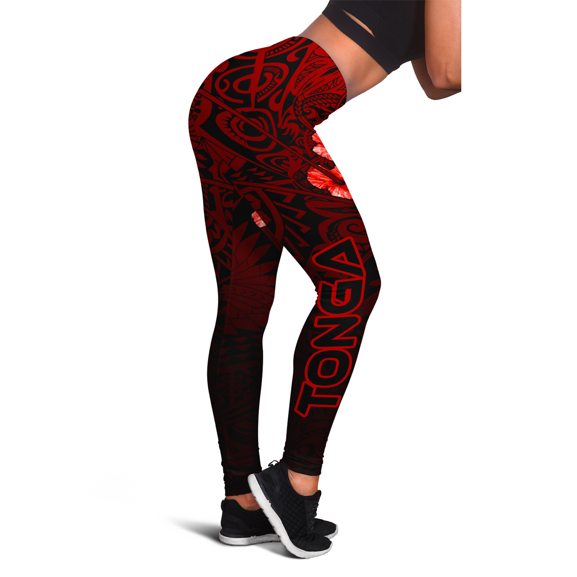 Tonga Women's Leggings - Hibiscus Flowers Red Color Style Red - Polynesian Pride