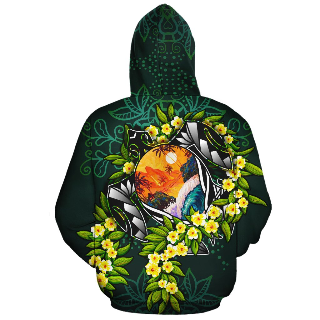 Guam Polynesian Zip up Hoodie Ti Leaf Lei Turtle - Polynesian Pride