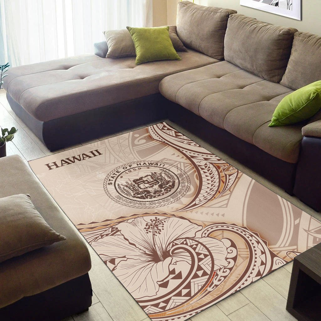 Hawaii Area Rug - Hibiscus Flowers Vintage Style - Polynesian Pride