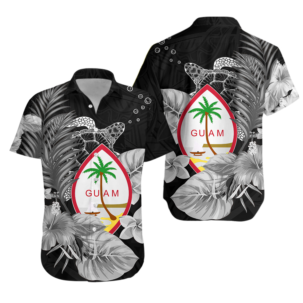 Guam Seal Hawaiian Shirt Polynesian Turtle with Flowers Version White LT13 Unisex White - Polynesian Pride