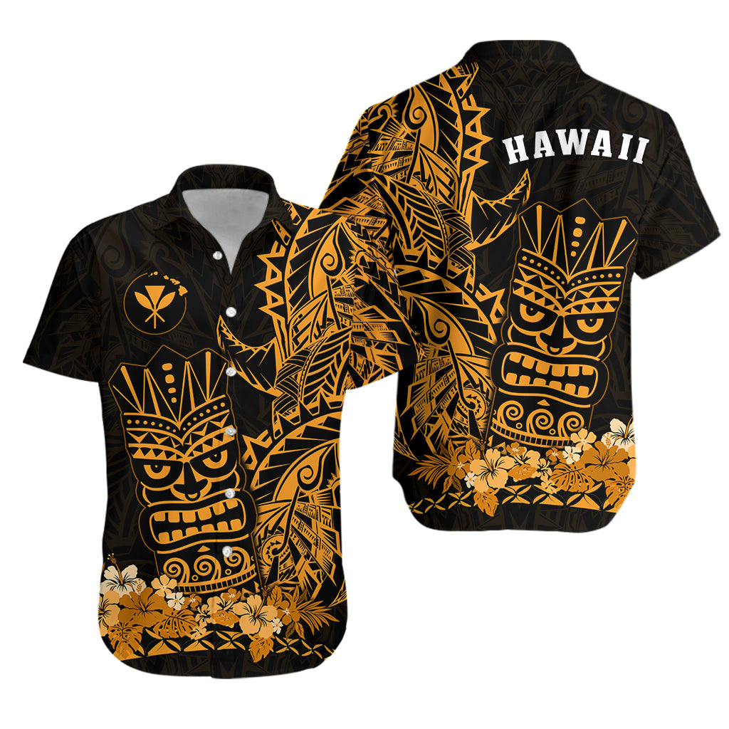 Hawaii Polynesian Hawaiian Shirt Gold Tiki Masks Hawaiian LT13 Unisex Gold - Polynesian Pride