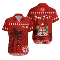 Custom Bula Fiji Matching Hawaiian Shirt and Dress Fijian Tapa Patterns with Palm Tree Red Ver.02 LT13 - Polynesian Pride