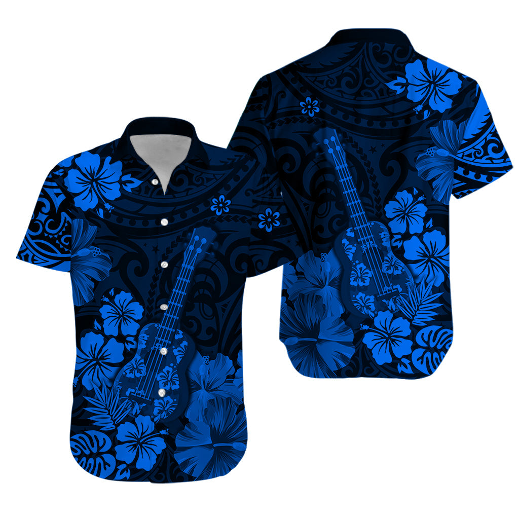 Hawaii Hawaiian Shirt Polynesia Blue Ukulele Flowers LT13 Unisex Blue - Polynesian Pride