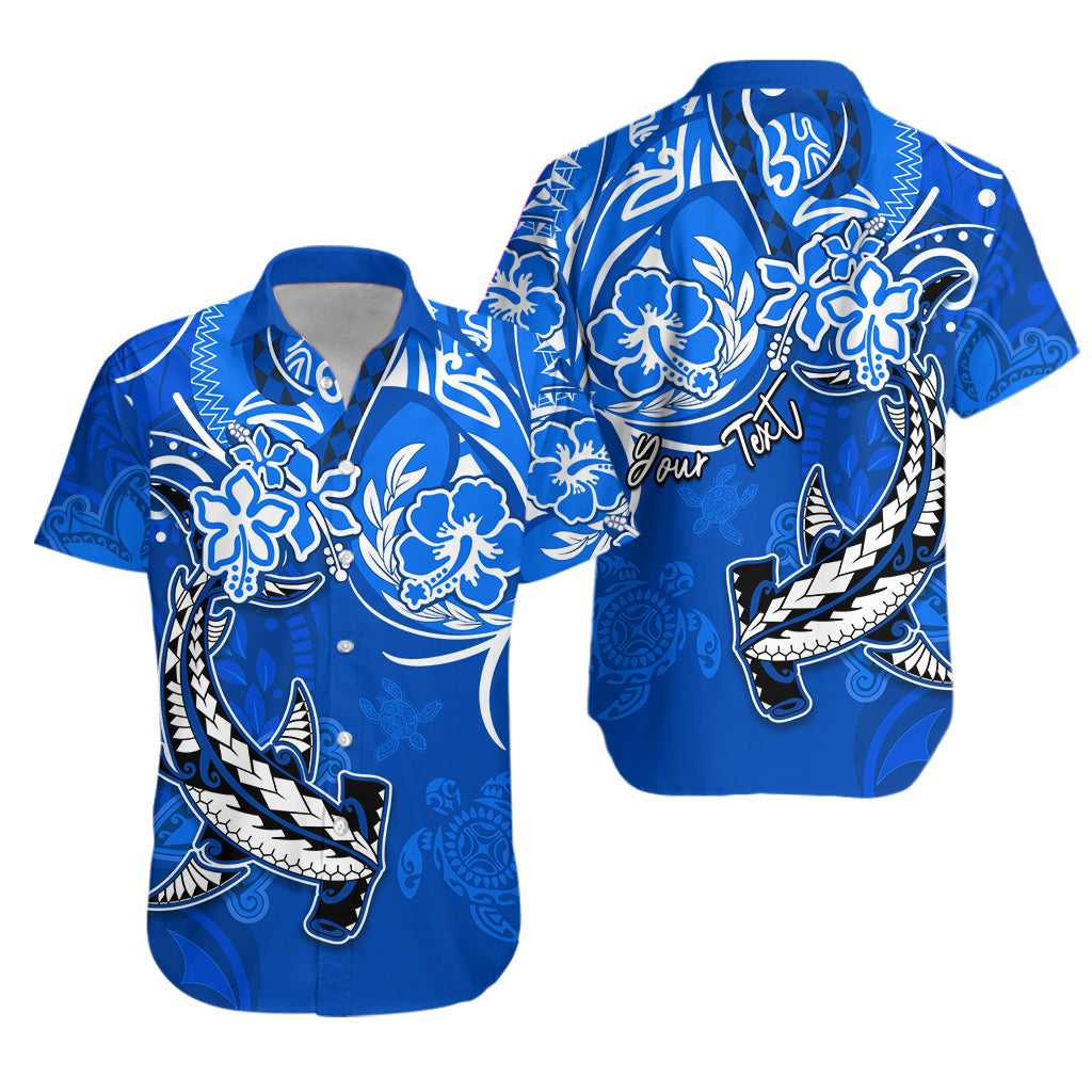 (Custom Personalised) Hawaii Hawaiian Shirt Polynesia Blue Sea Turtle Honu and Hammerhead Shark LT13 Unisex Blue - Polynesian Pride