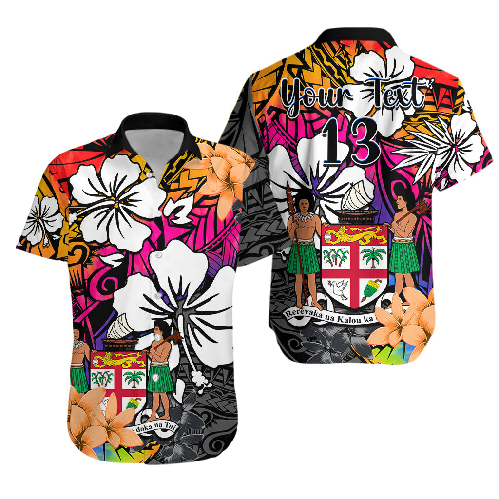 (Custom Text and Number) Fiji Tie Dye Hawaiian Shirt Polynesian Tribal Creative Tropical Flowers LT13 Unisex Red - Polynesian Pride