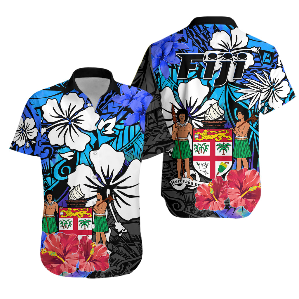 (Custom Text and Number) Fiji Tie Dye Hawaiian Shirt Polynesian Blue Tribal Creative Tropical Flowers LT13 Unisex Blue - Polynesian Pride